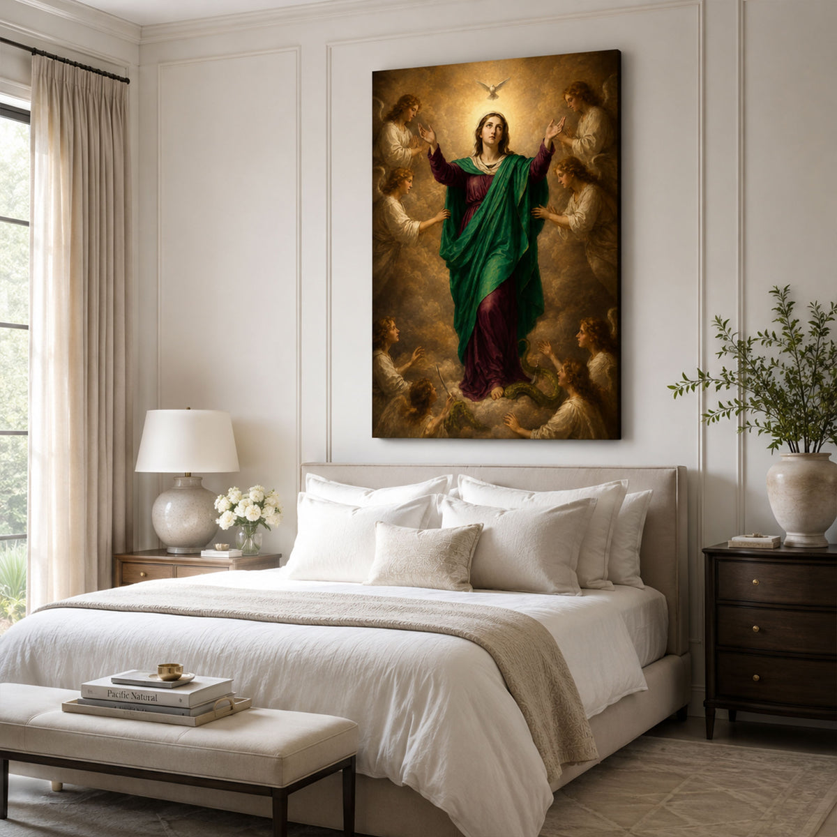 Immaculate Conception Virgin Mary Canvas Print, Holy Spirit and Angels Catholic Wall Decor, Marian Faith Gift