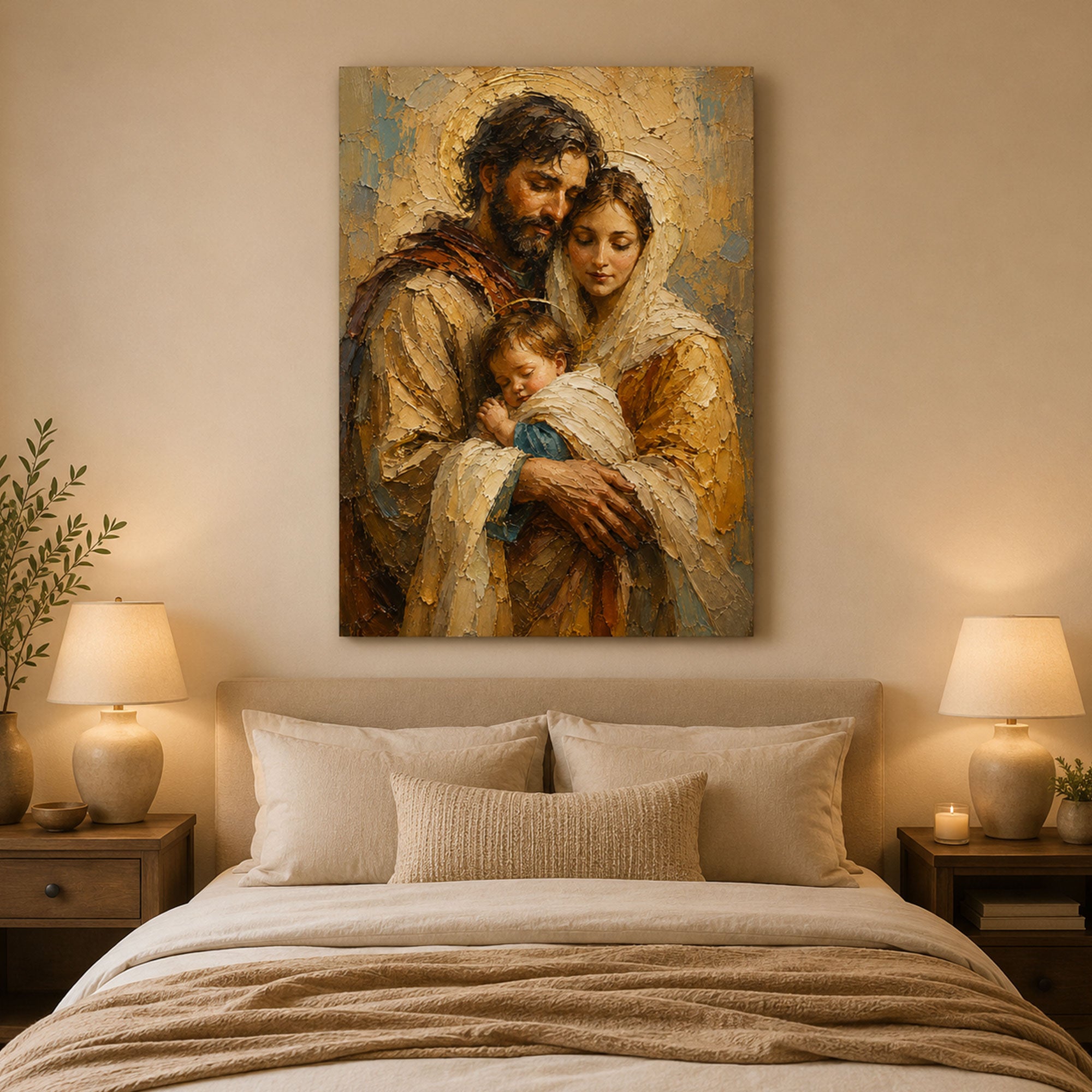 Holy Family Canvas Print, Jesus Mary and Joseph Wall Art, Catholic Family Painting, Christian Home Decor, Sacred Family Gift