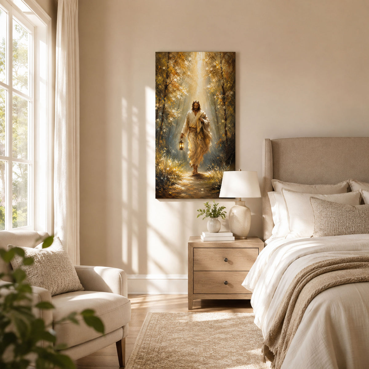 Jesus Lights the Way Canvas Print, John 8:12 Christian Wall Decor, Faith and Guidance Gift