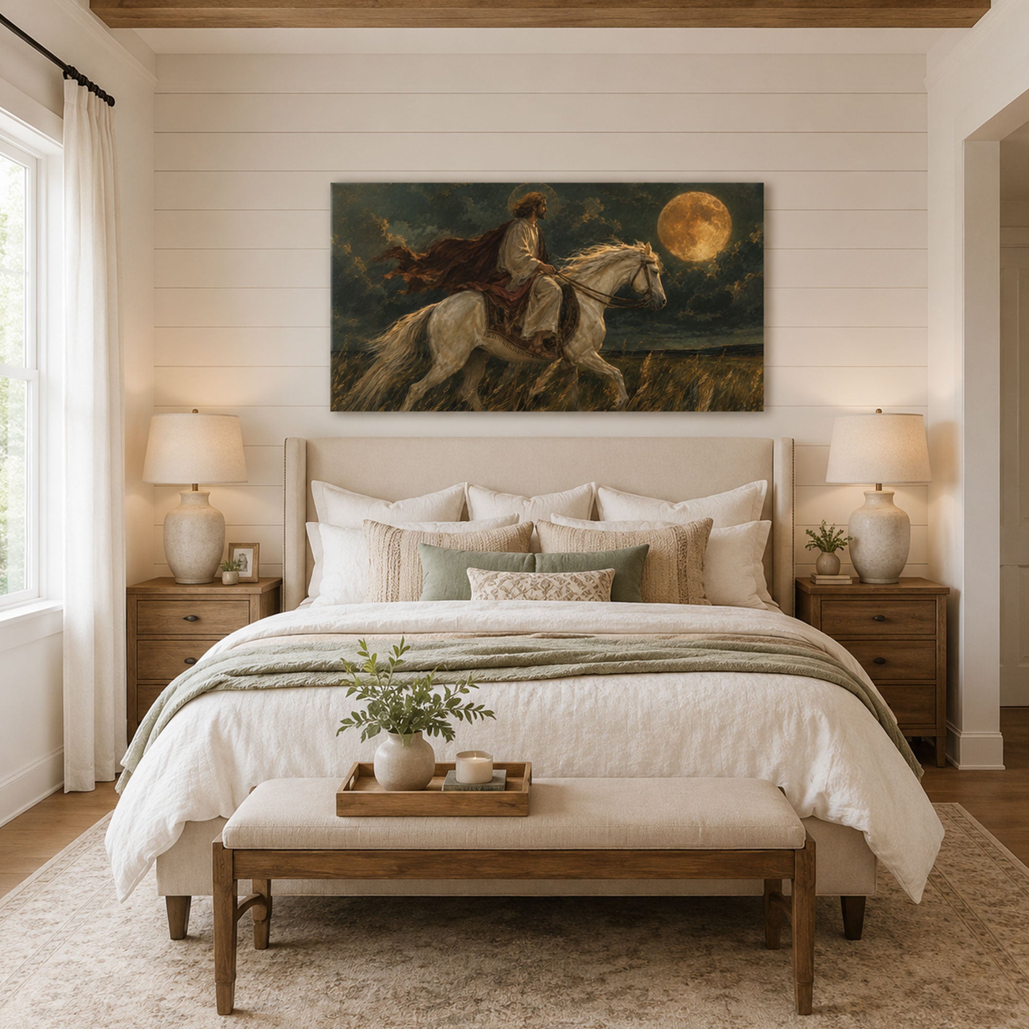 Jesus with White Horse byJesus Riding a White Horse Under the Moon Canvas Print, Christian Home Decor Waterfall Canvas Print, Christian Home Decor (Copy)