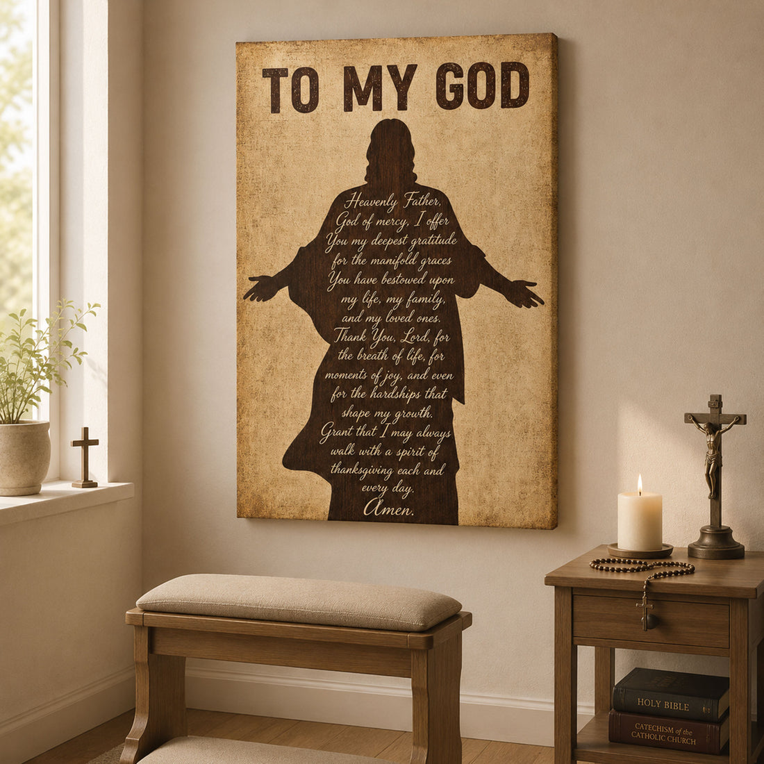 To My God Vintage Christian Canvas Print, Rustic Religious Wall Art, Inspirational Prayer Home Decor