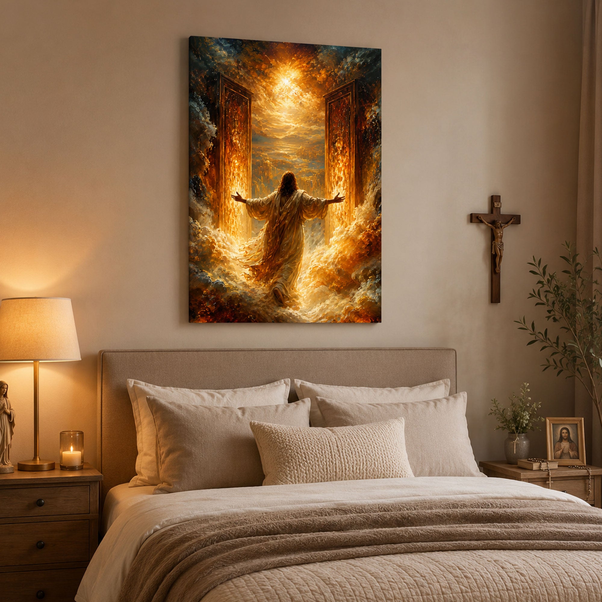 Jesus at the Open Door Canvas Print, Christian Wall Art Home Decor