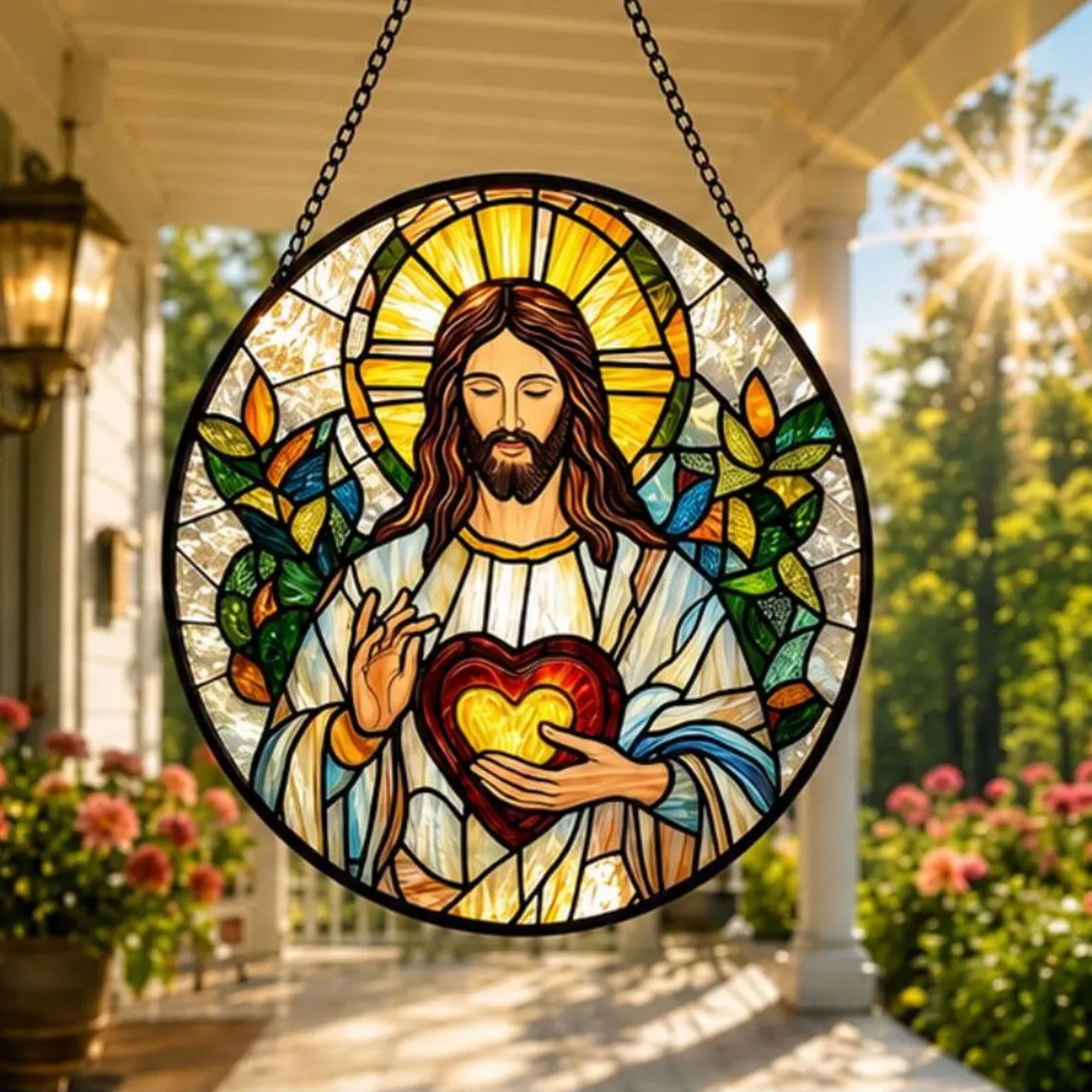 Sacred Heart of Jesus Suncatcher, Christian Window Hanging, Catholic Religious Gift for Her