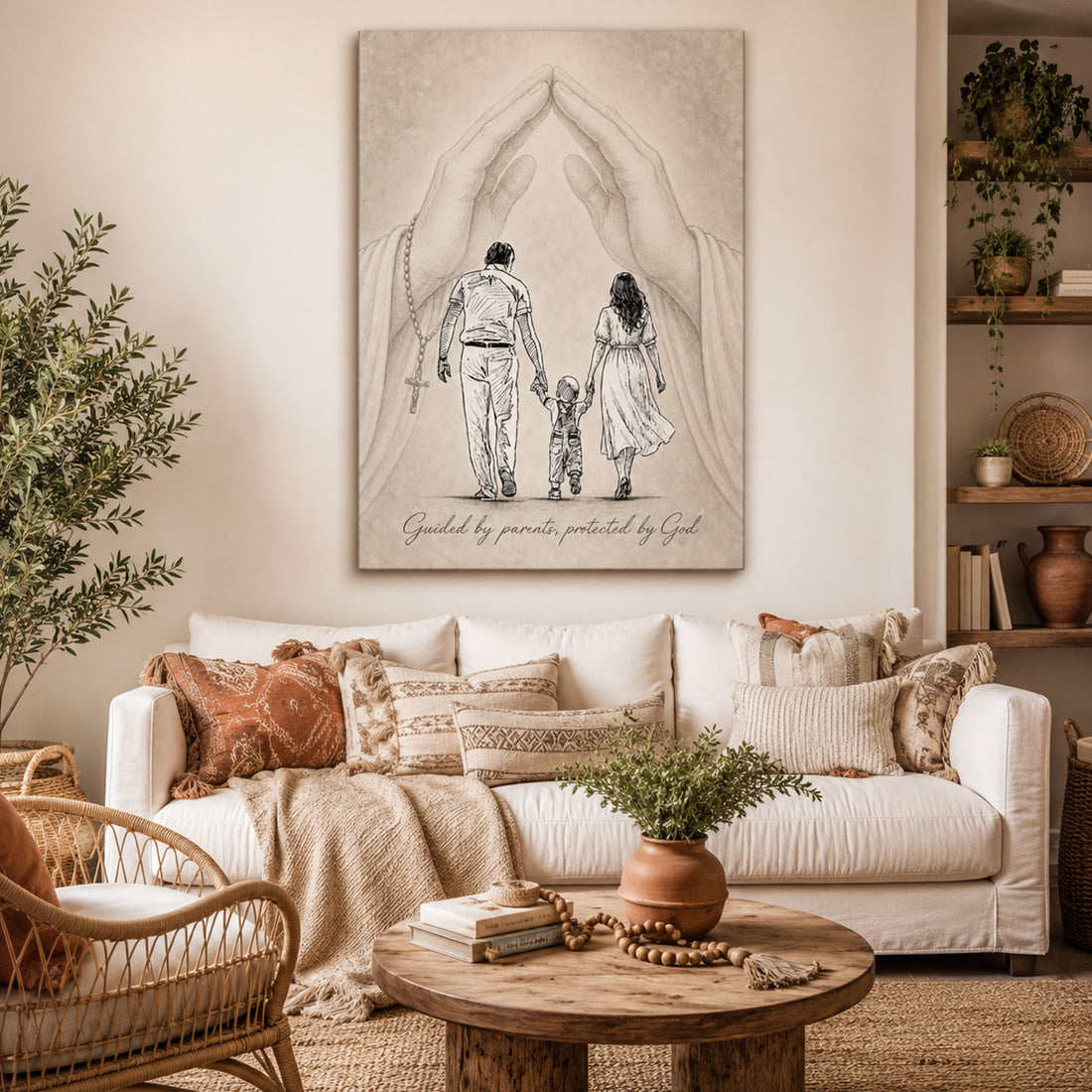 Guided by Parents Protected by God Canvas Print, Christian Family Wall Art, Inspirational Faith Home Decor