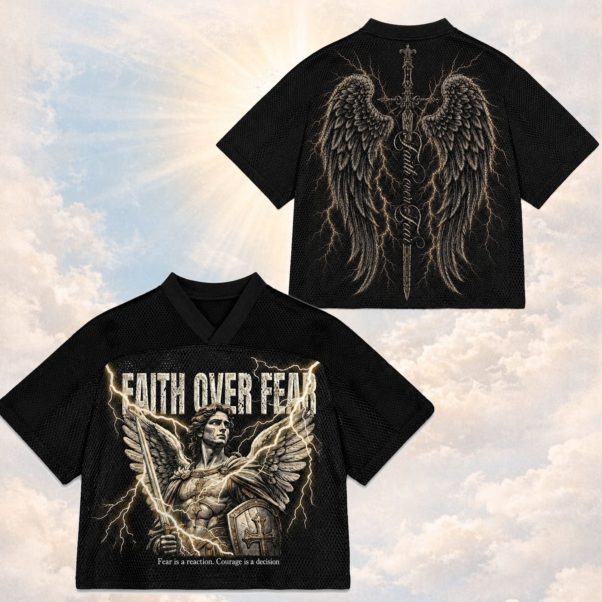 Faith Over Fear Saint Michael Mesh Jersey, Christian Warrior Apparel