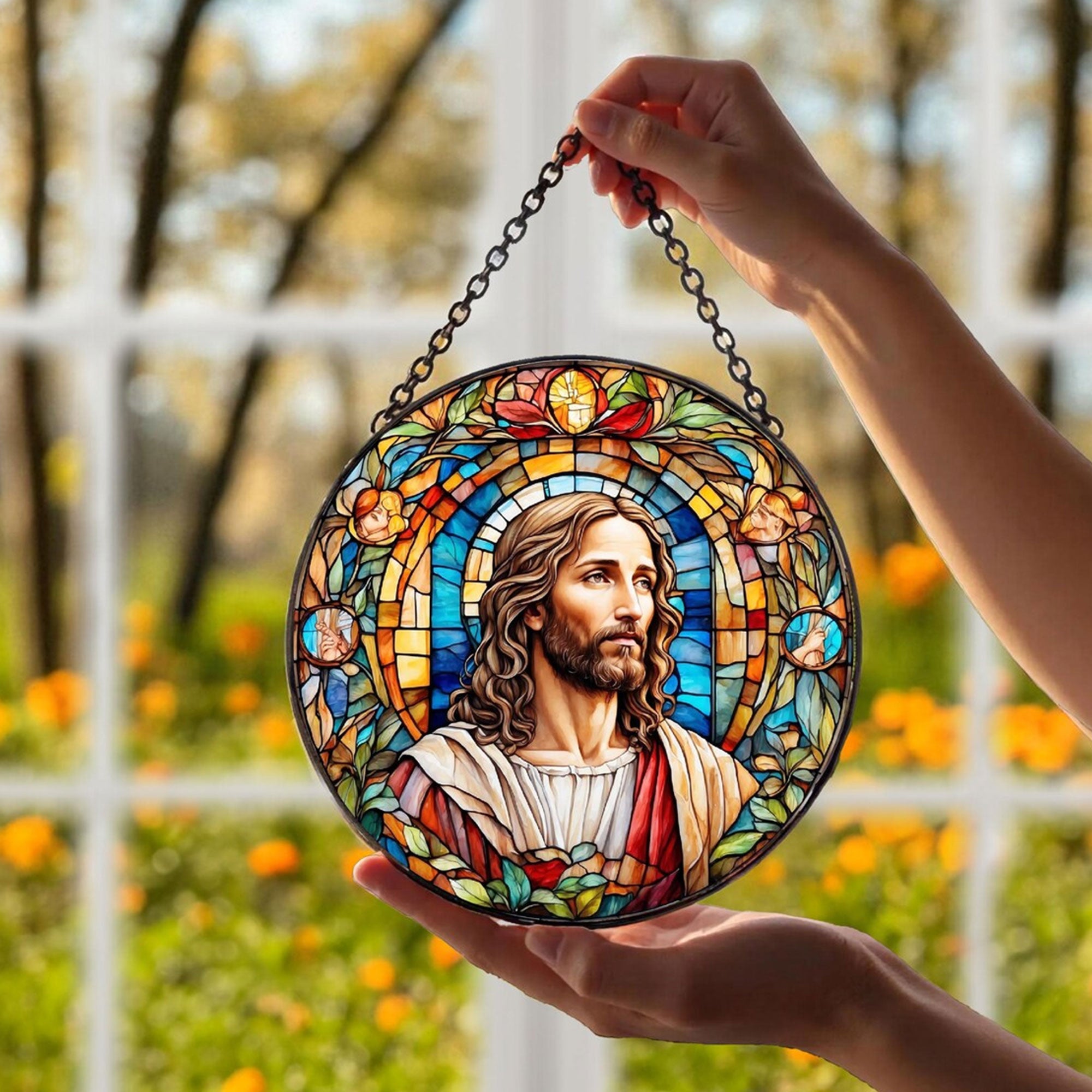 Jesus Christ Suncatcher, Christian Stained Glass Suncatcher, Religious Home Decor, Christian Gift, Religious Window Hanging, Memorial Gift