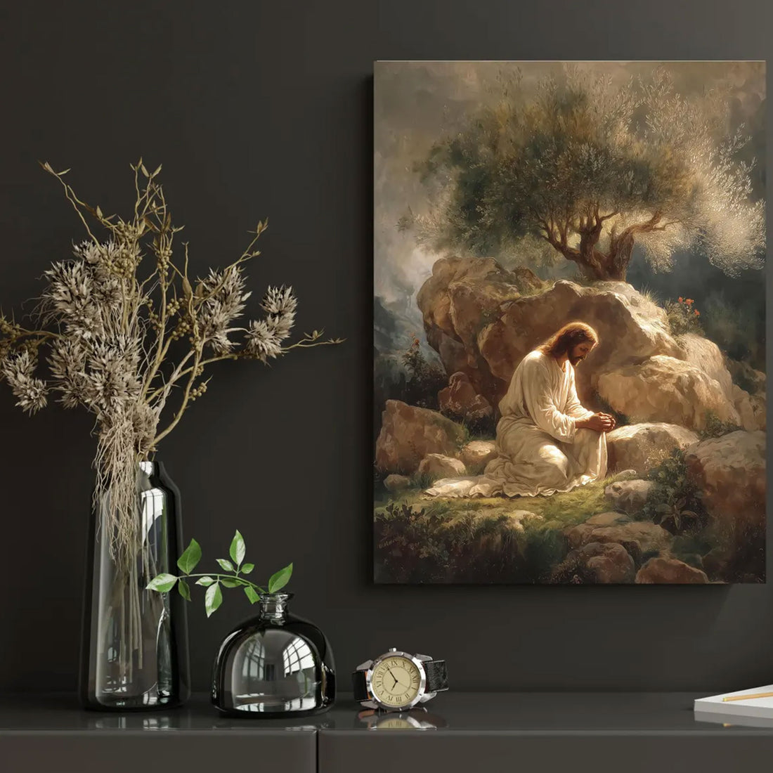Jesus Prayer Gethsemane Canvas Art, Christian Wall Decor, Biblical Faith Home Gift