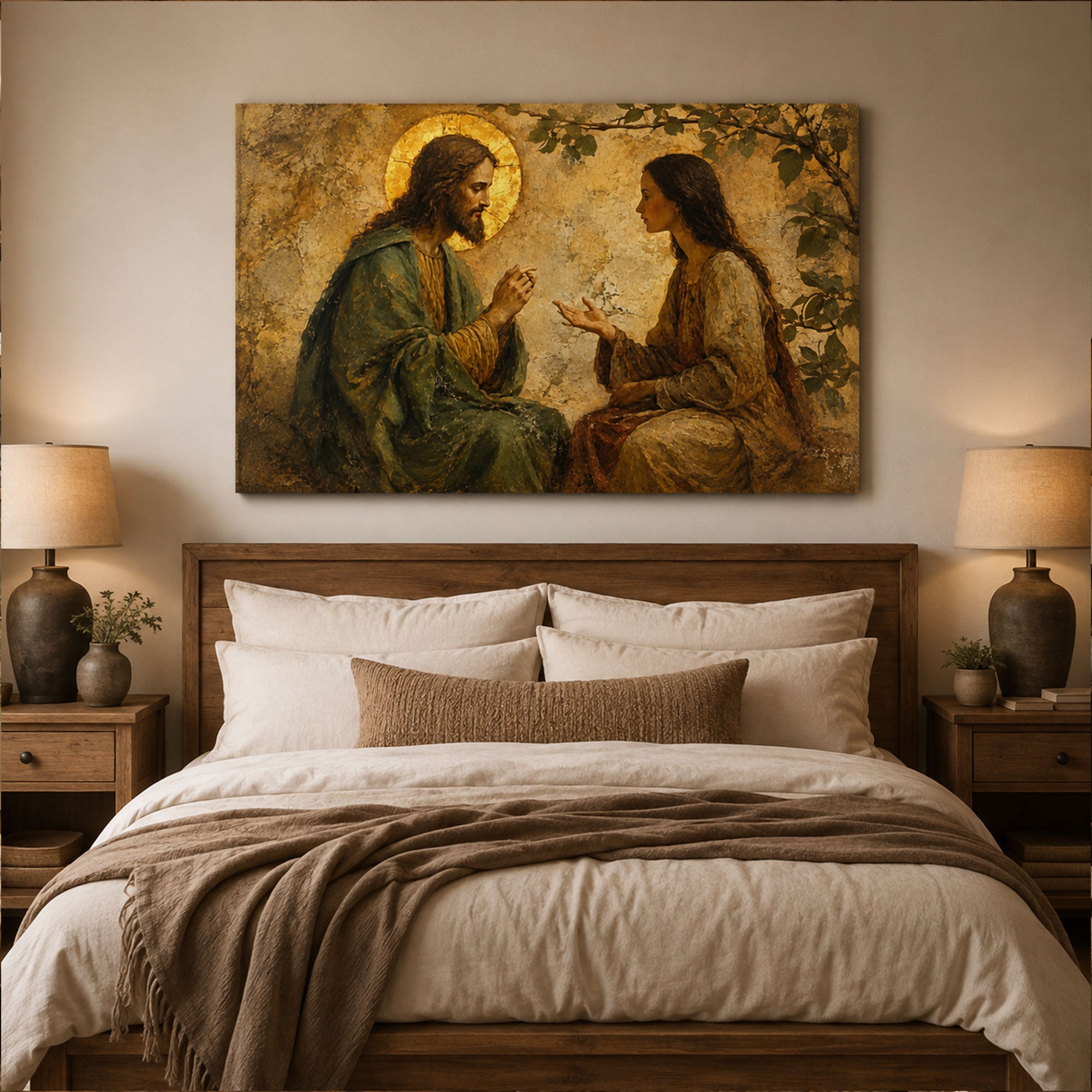 Jesus Speaking with the Samaritan Woman Canvas Print, Christian Home Decor