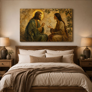 Jesus Speaking with the Samaritan Woman Canvas Print, Christian Home Decor