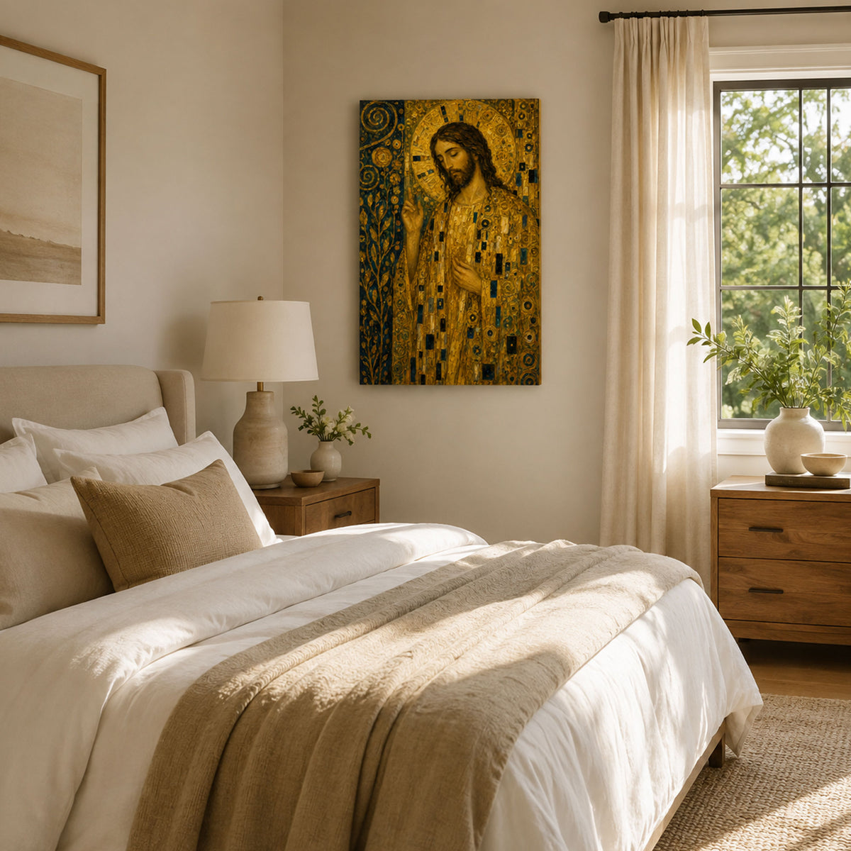 Jesus Christ Golden Mosaic Canvas Print, Sacred Christian Wall Decor, Catholic Faith Gift