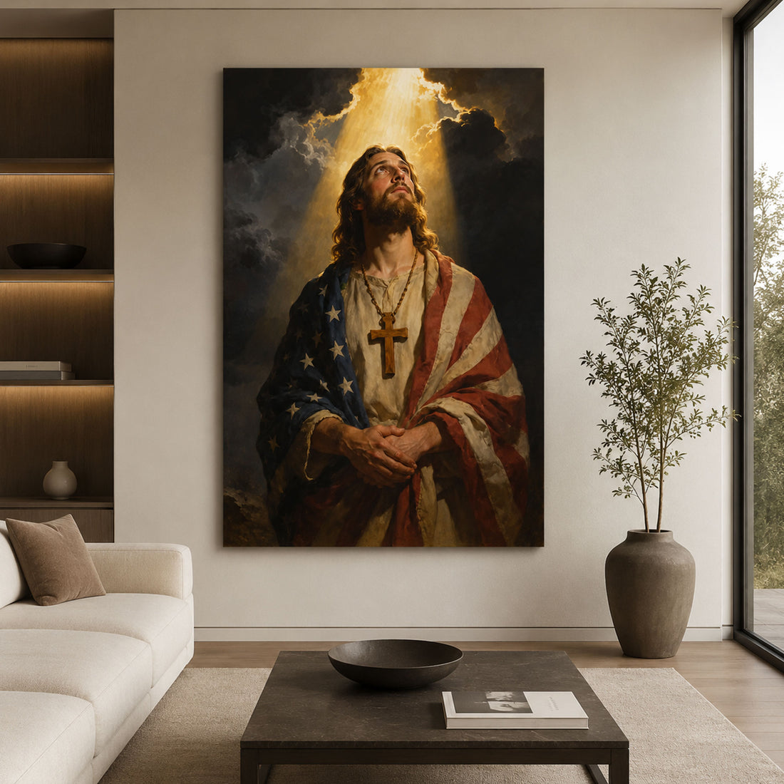 Patriotic Jesus Christ Canvas Print, American Flag Christian Wall Art, USA Faith Home Decor