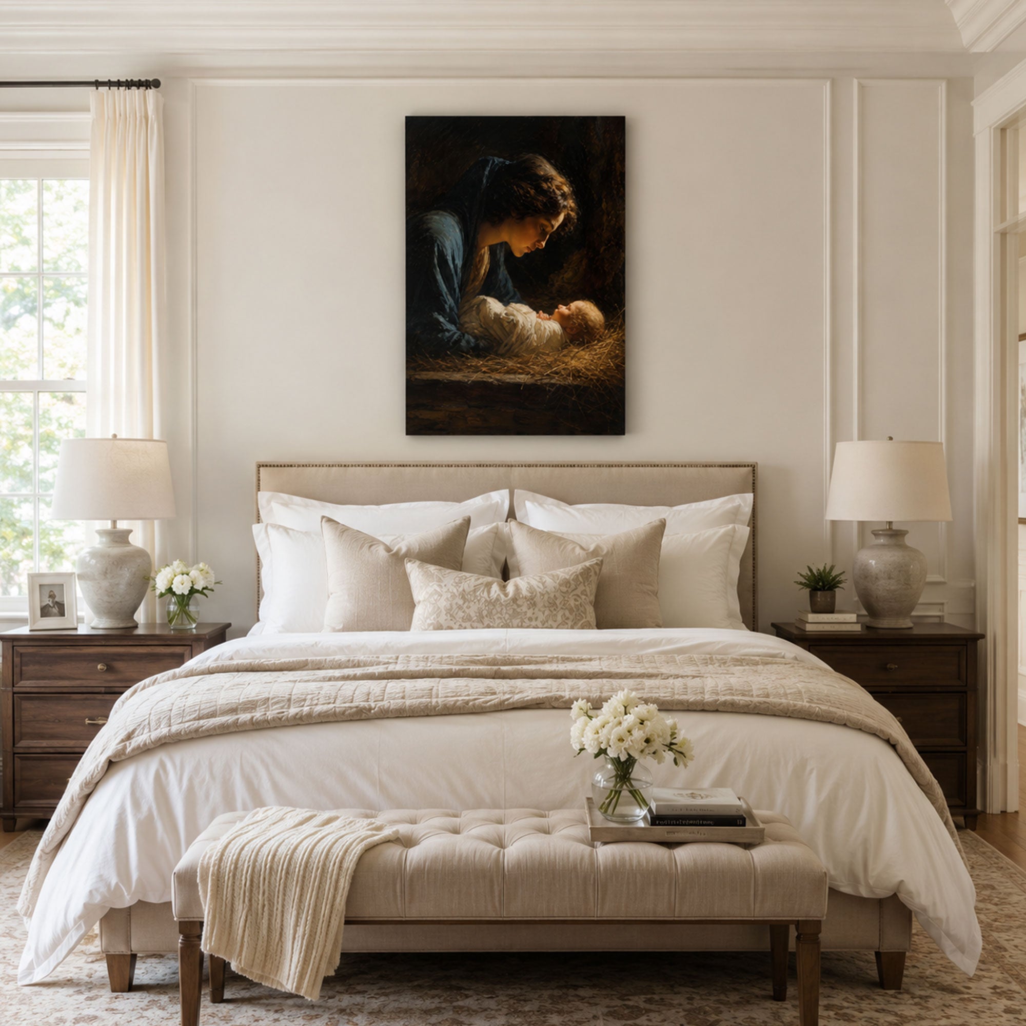 Virgin Mary and Baby Jesus Nativity Canvas Print, Christian Home Decor