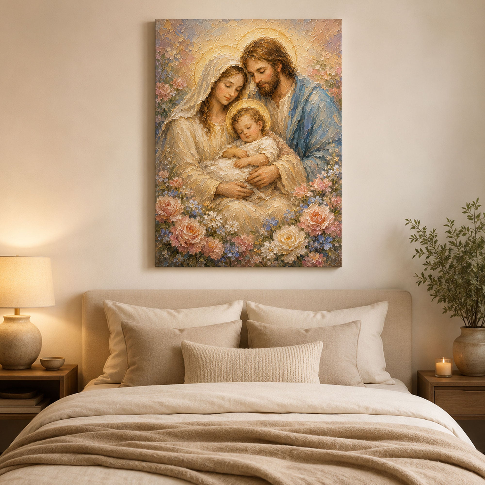 Holy Family Canvas Print, Jesus Mary and Joseph Wall Art, Catholic Family Painting, Christian Home Decor, Sacred Family Gift