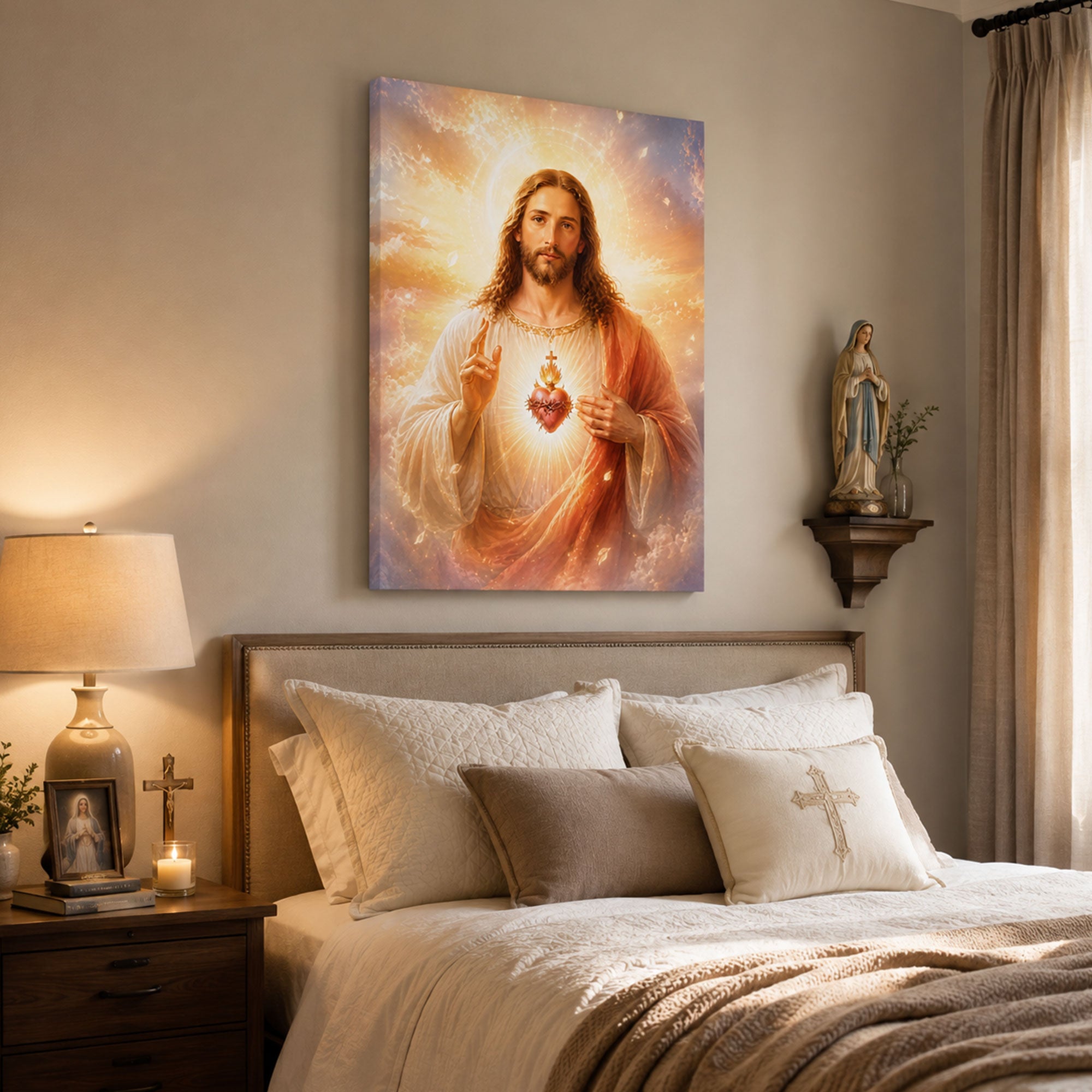 Jesus Revealing His Sacred Heart Canvas Print, Christian Wall Art