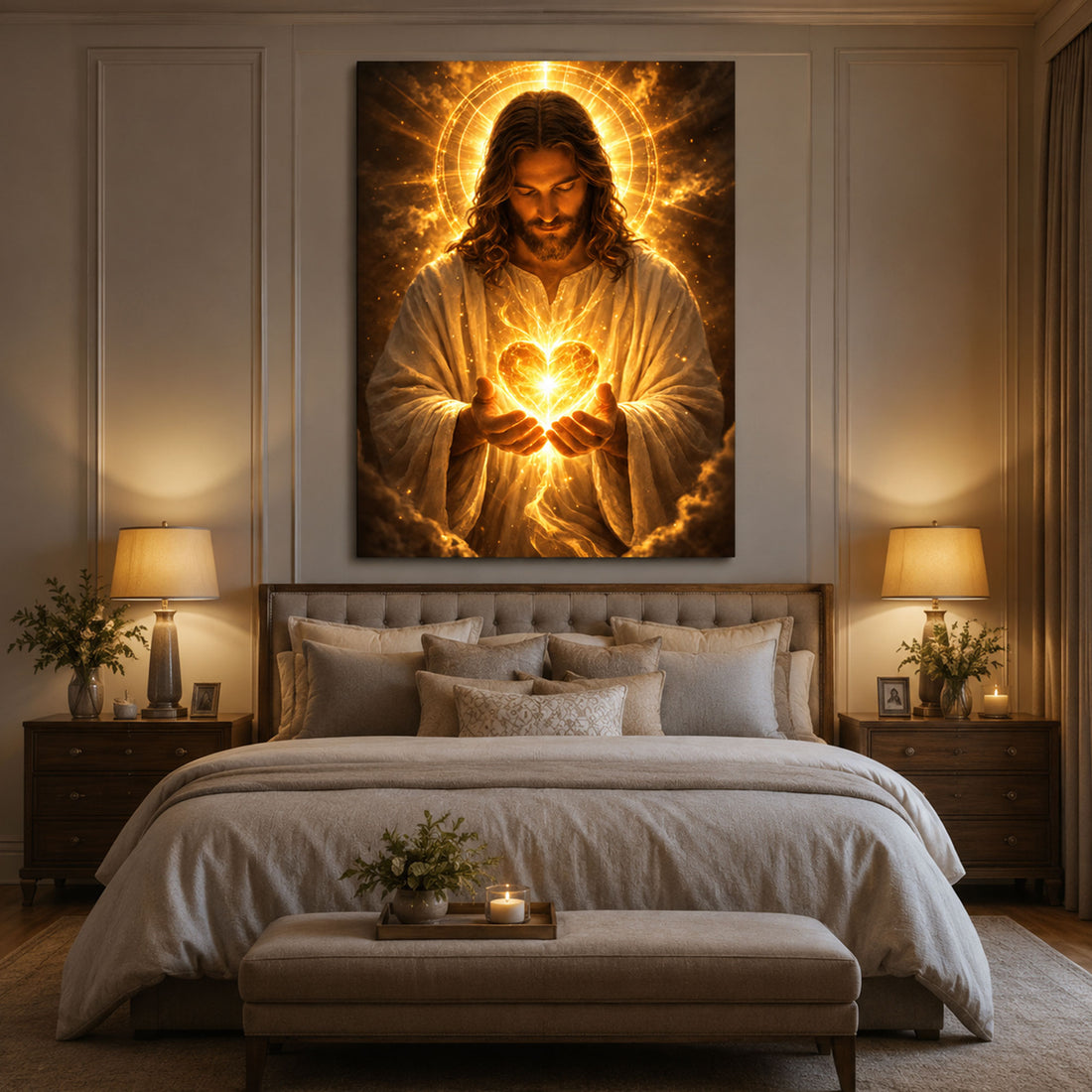 Sacred Heart of Jesus Golden Light Canvas Print Christian Wall Art Faith Inspired Home Decor