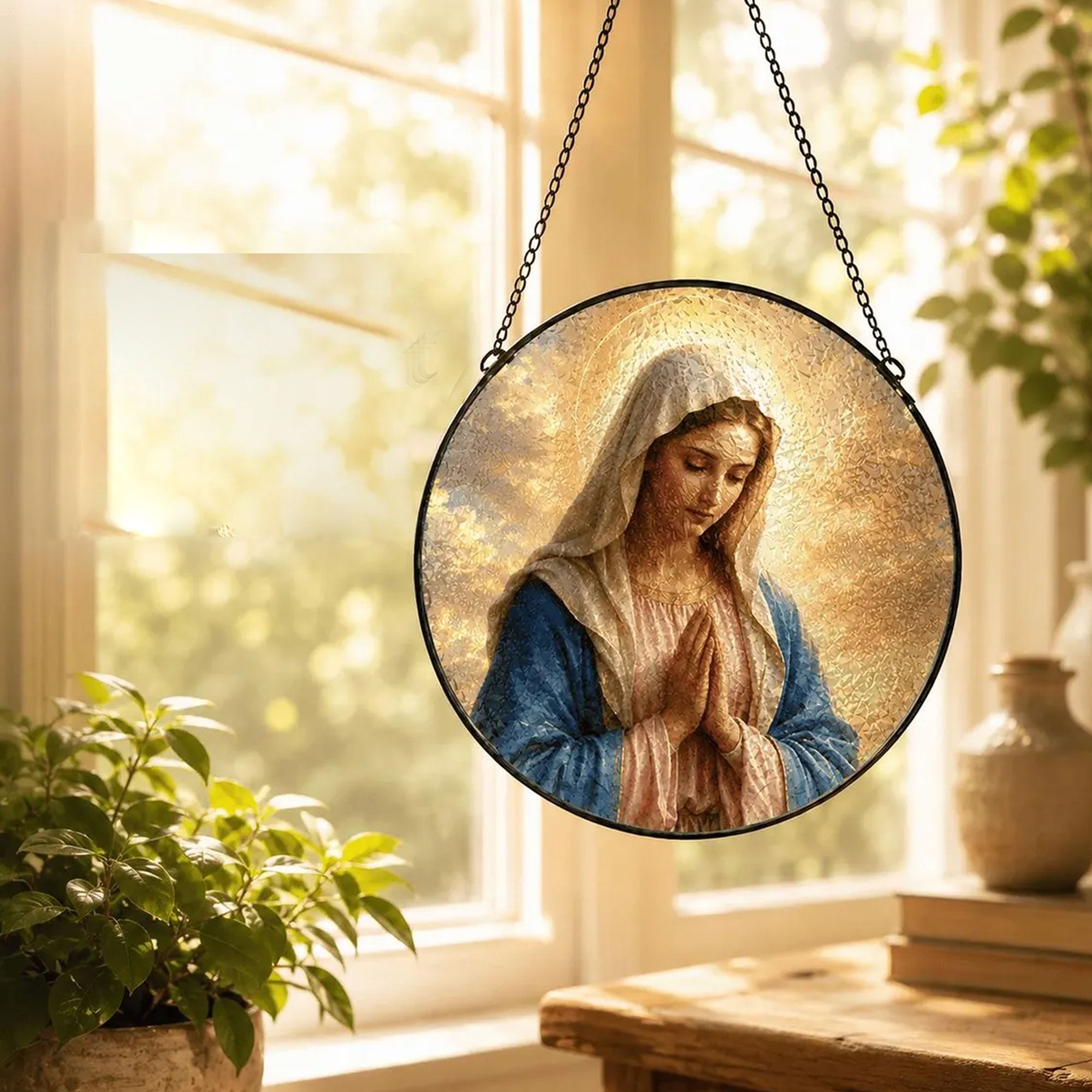 Virgin Mary Praying Suncatcher, Catholic Window Hanging, Religious Gift for Women