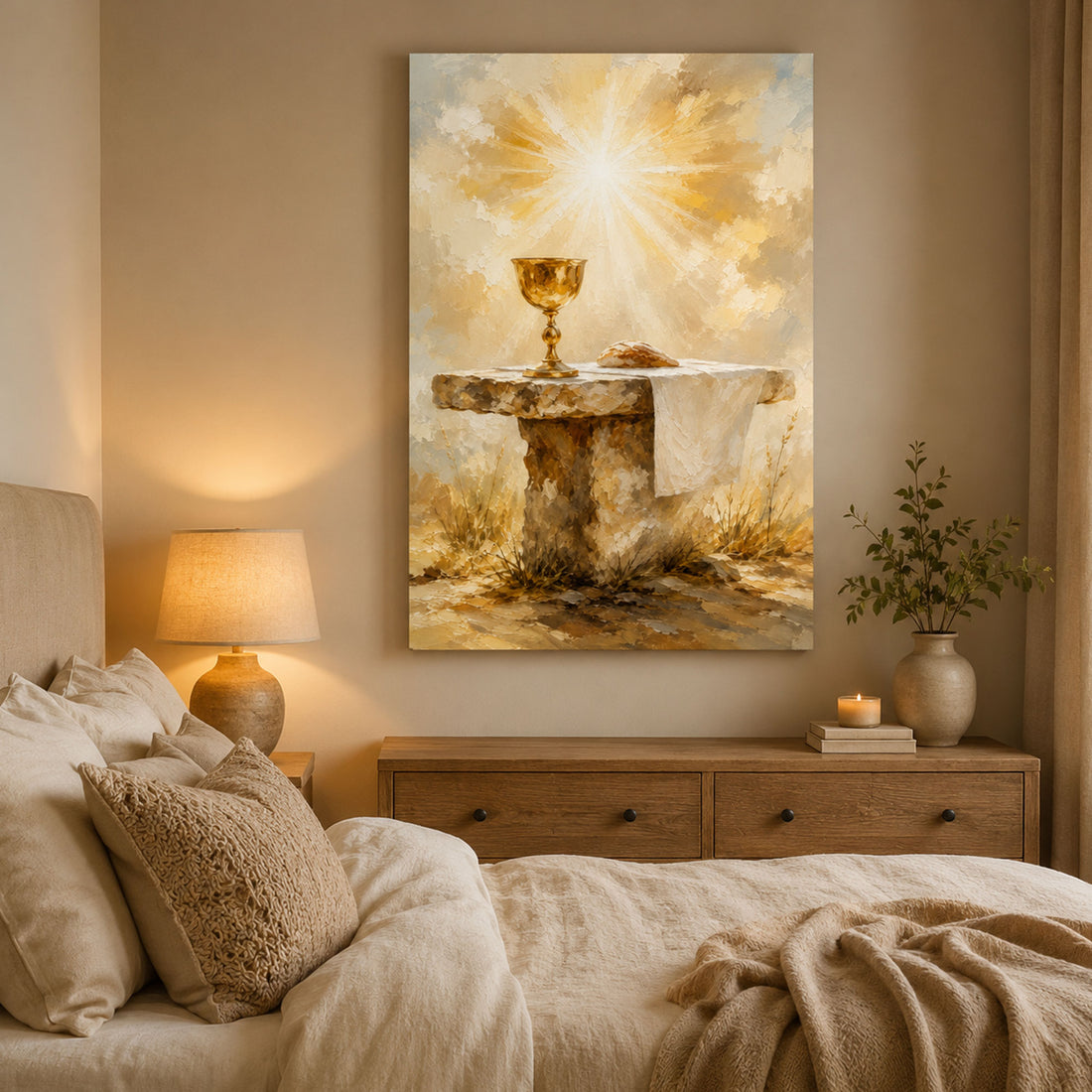 Holy Eucharist Canvas Print, Catholic Chalice Wall Art, First Communion Gift, Christian Home Decor