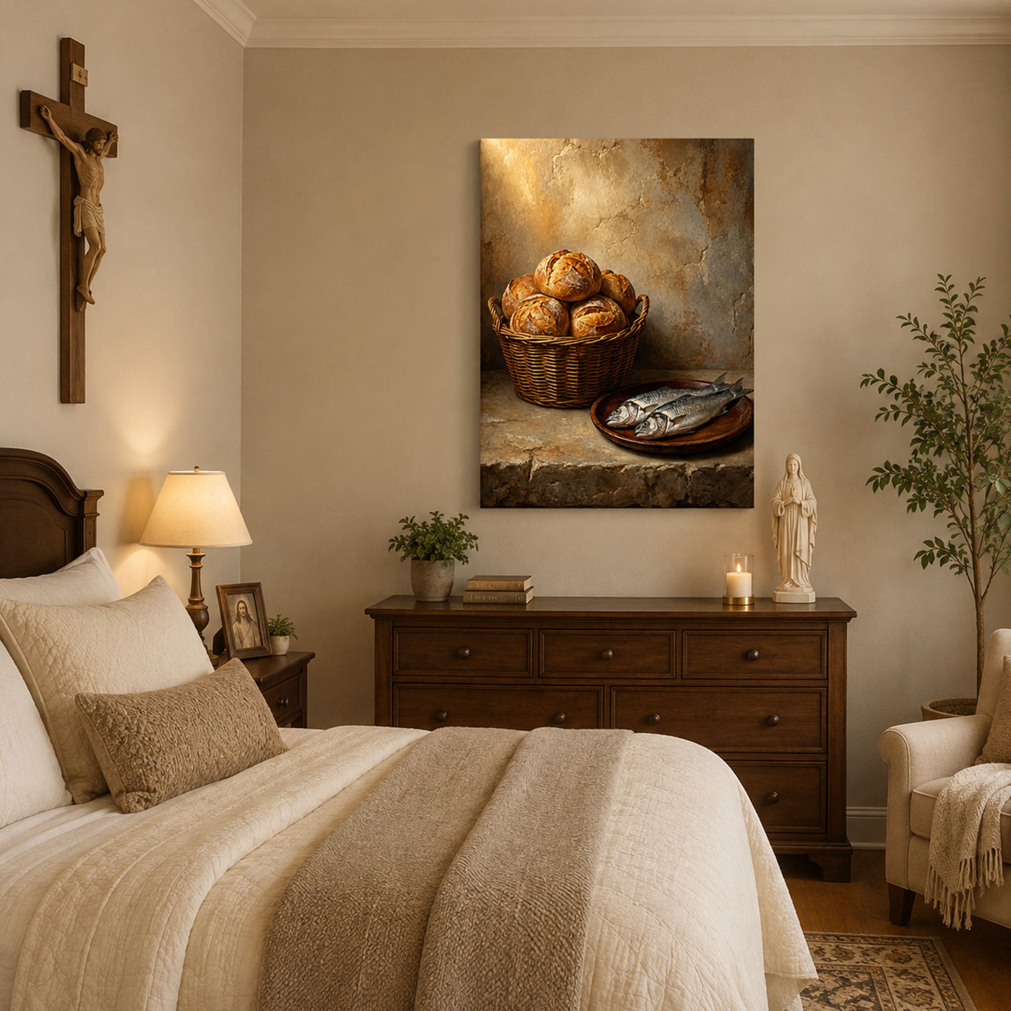 Five Loaves and Two Fish Canvas Print, Jesus Miracle Christian Home Decor