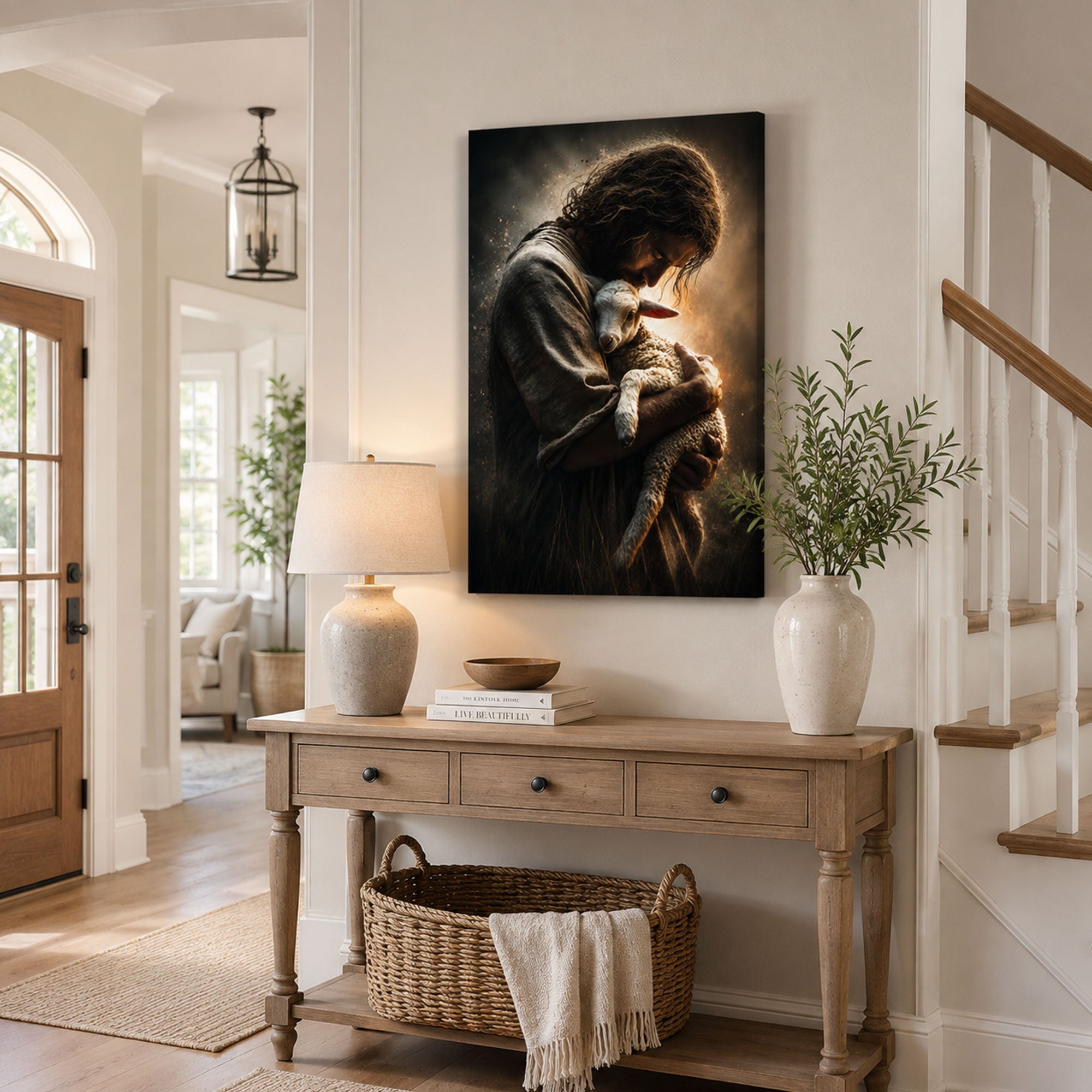 Held Close by the Good Shepherd Canvas Print, Christian Home Decor