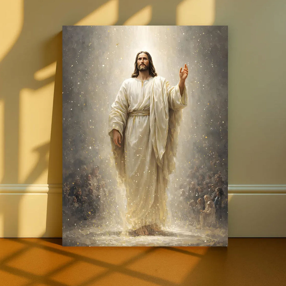 Jesus Ascension Canvas Wall Art, Heavenly Light Glory Painting, Christian Faith Home Decor
