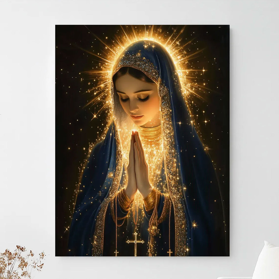 Virgin Mary Canvas Wall Art, Glowing Light Catholic Decor, Spiritual Christian Home Decoration