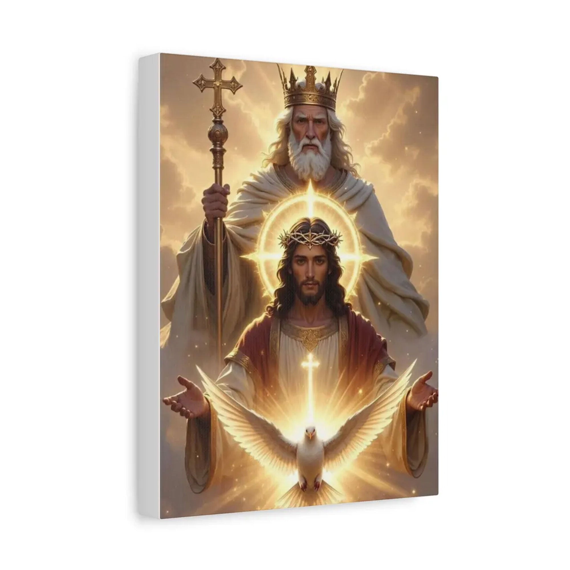 Holy Trinity Religious Canvas, Christian Wall Art, God Father Son Holy Spirit Painting, Faith Decor