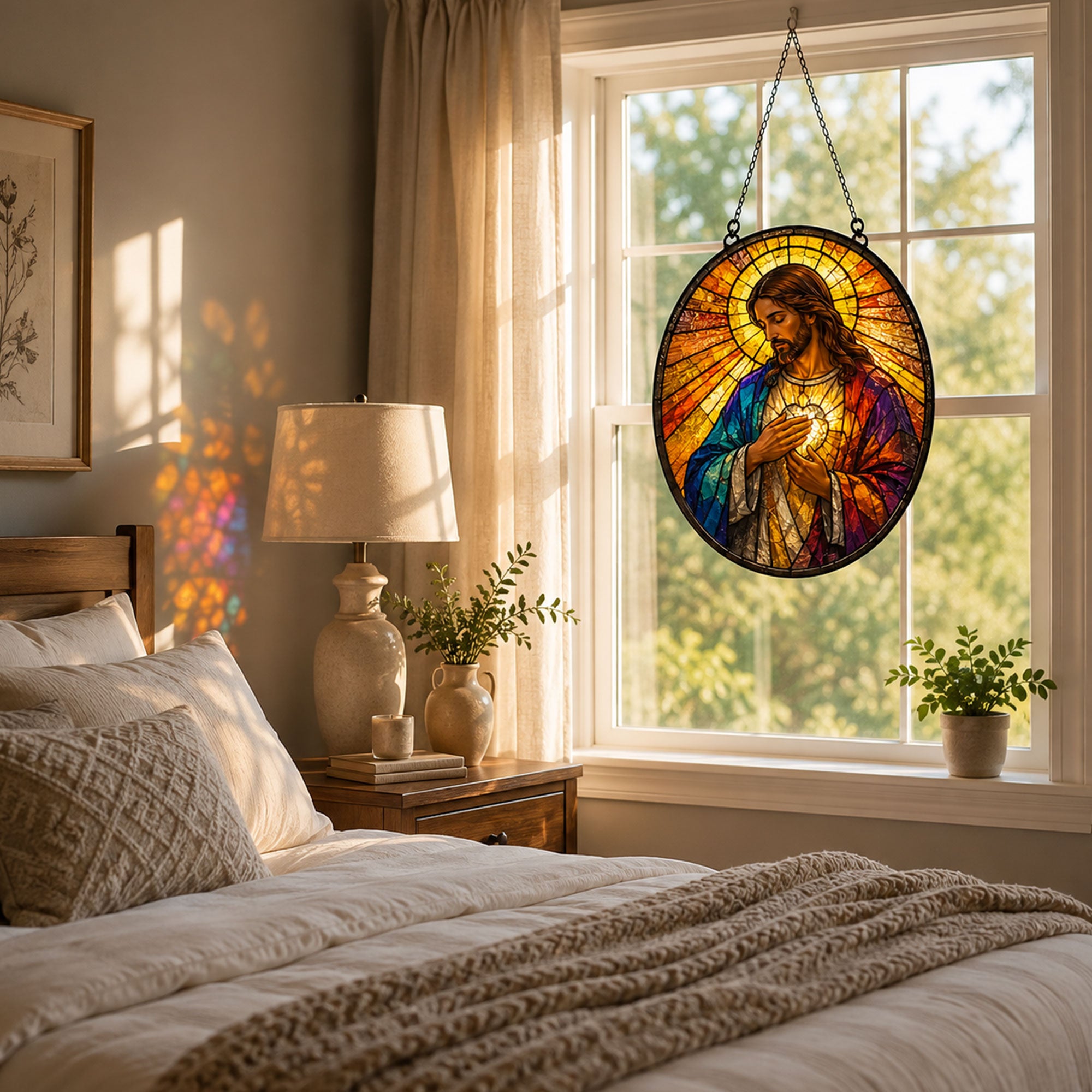 Jesus Holding the Holy Eucharist Suncatcher, Catholic Window Hanging, Blessed Sacrament Gift