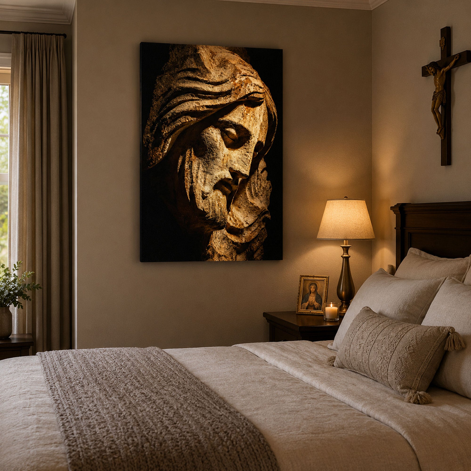 Sorrowful Jesus Crown of Thorns Canvas Print, Catholic Christian Home Decor