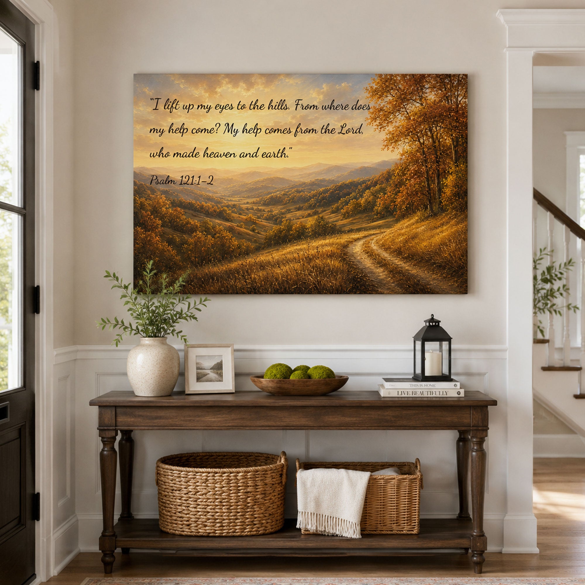 Custom Scripture Mountain Canvas Print, Faith Home Decor