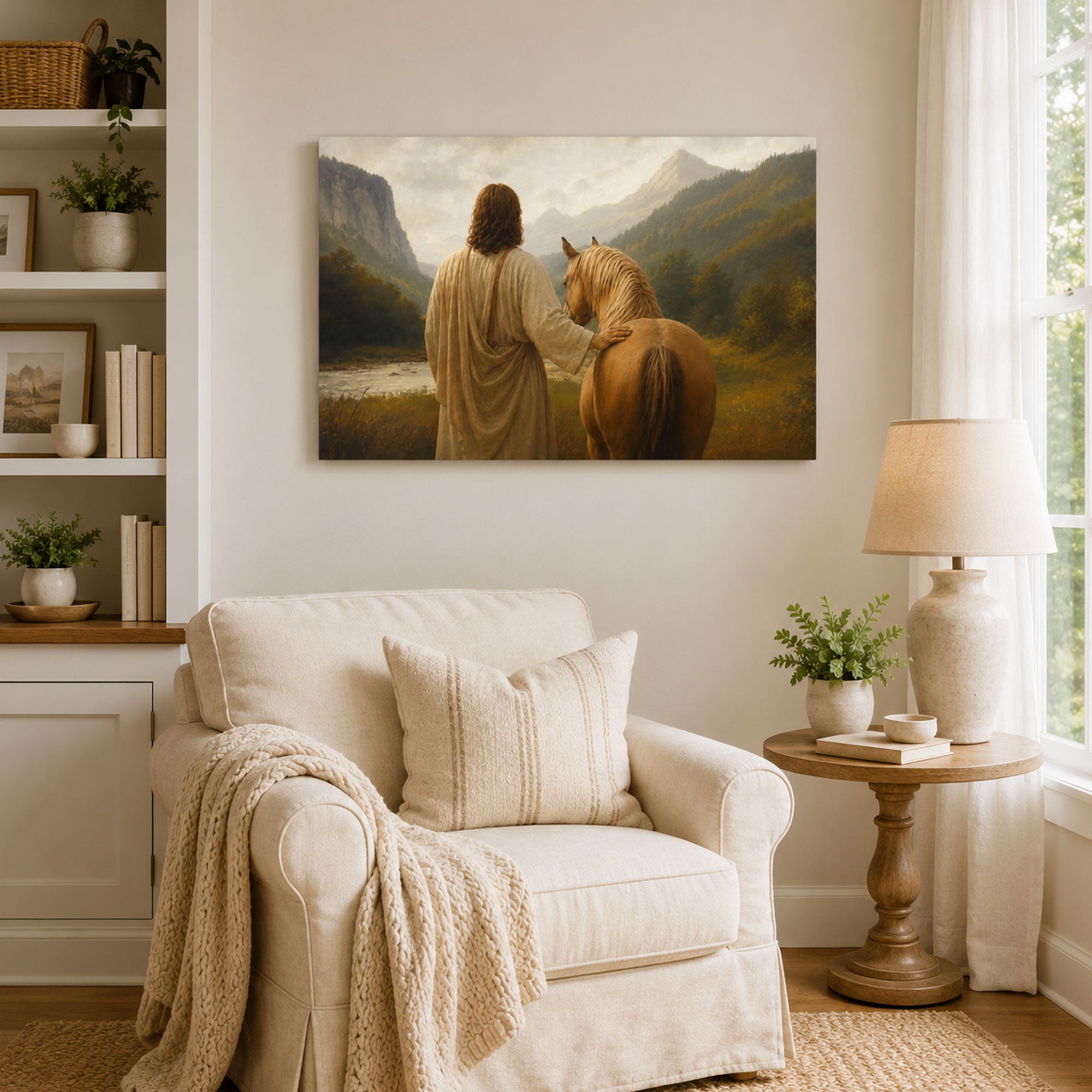 Jesus Walking with a Horse Canvas Print, Christian Home Decor