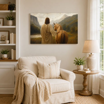 Jesus Walking with a Horse Canvas Print, Christian Home Decor