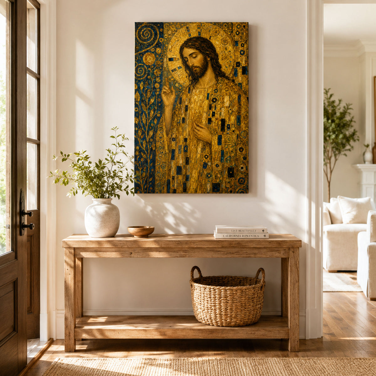 Jesus Christ Golden Mosaic Canvas Print, Sacred Christian Wall Decor, Catholic Faith Gift