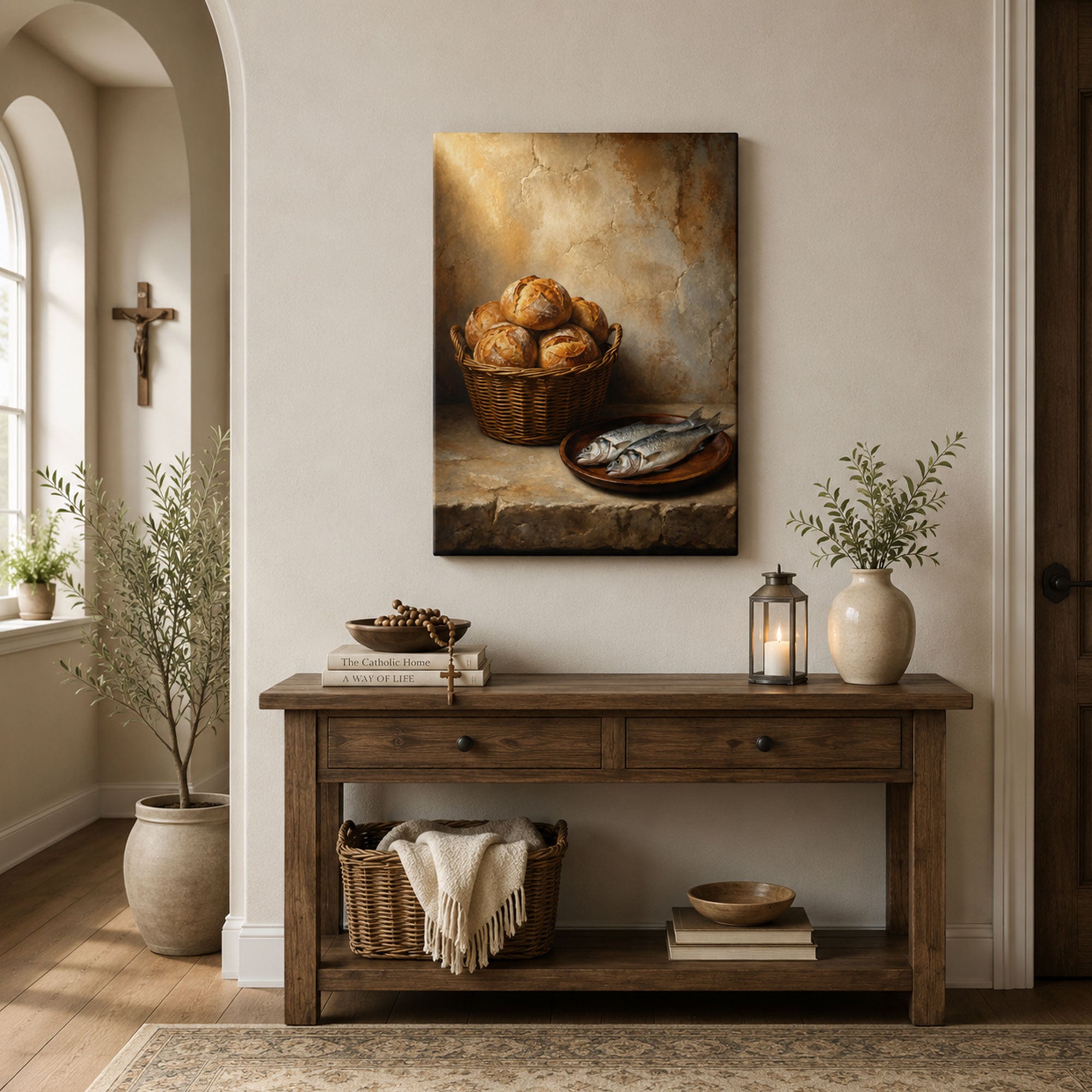 Five Loaves and Two Fish Canvas Print, Jesus Miracle Christian Home Decor