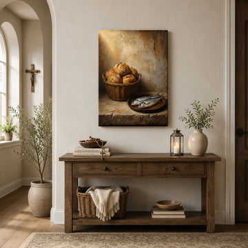 Five Loaves and Two Fish Canvas Print, Jesus Miracle Christian Home Decor
