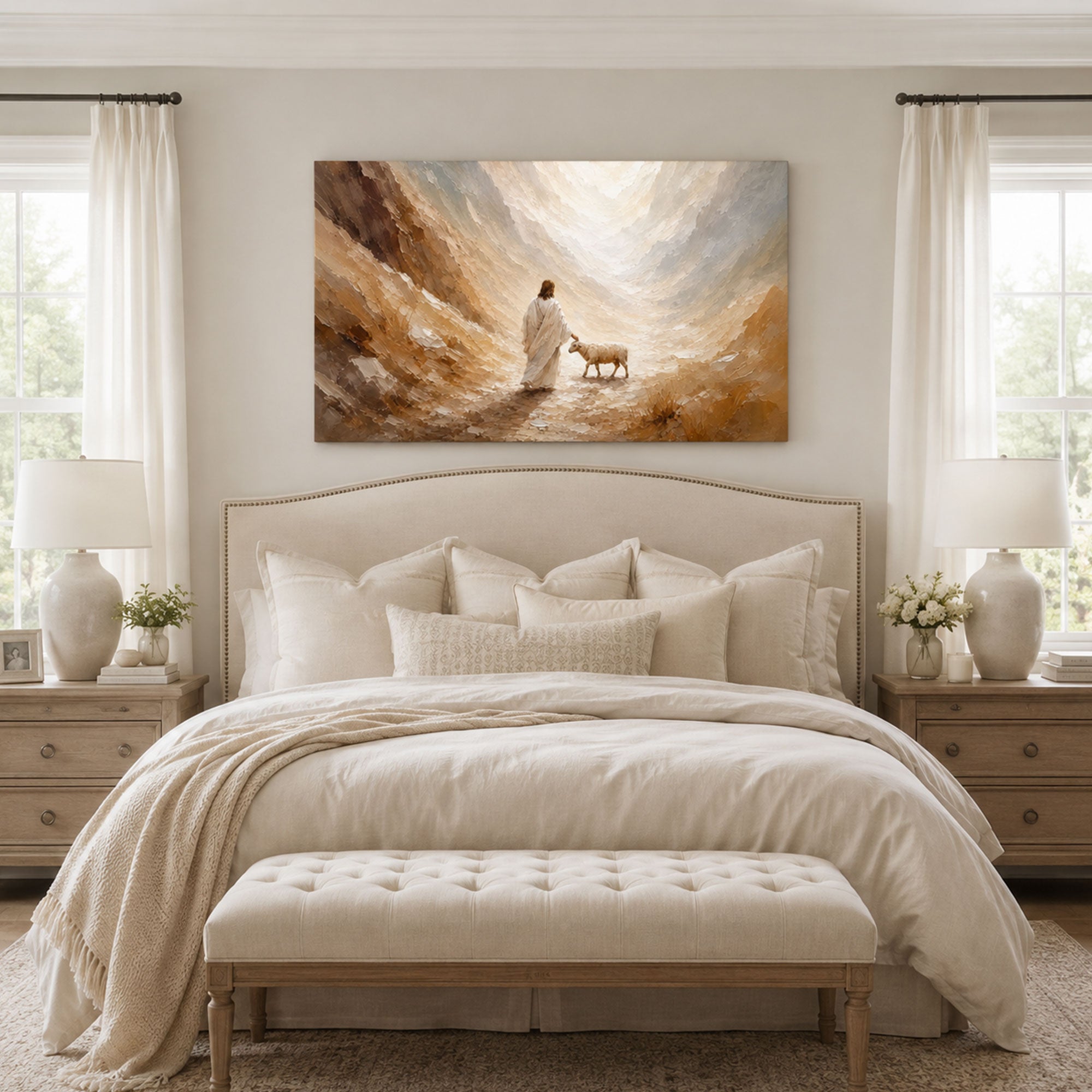 Good Shepherd Meeting the Lost Lamb Canvas Print, Christian Home Decor