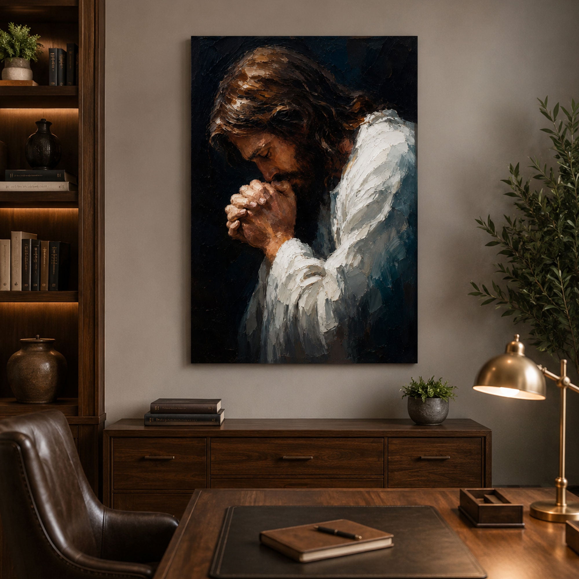 Jesus Praying Canvas Print, Christian Prayer Wall Art, Faith Home Decor