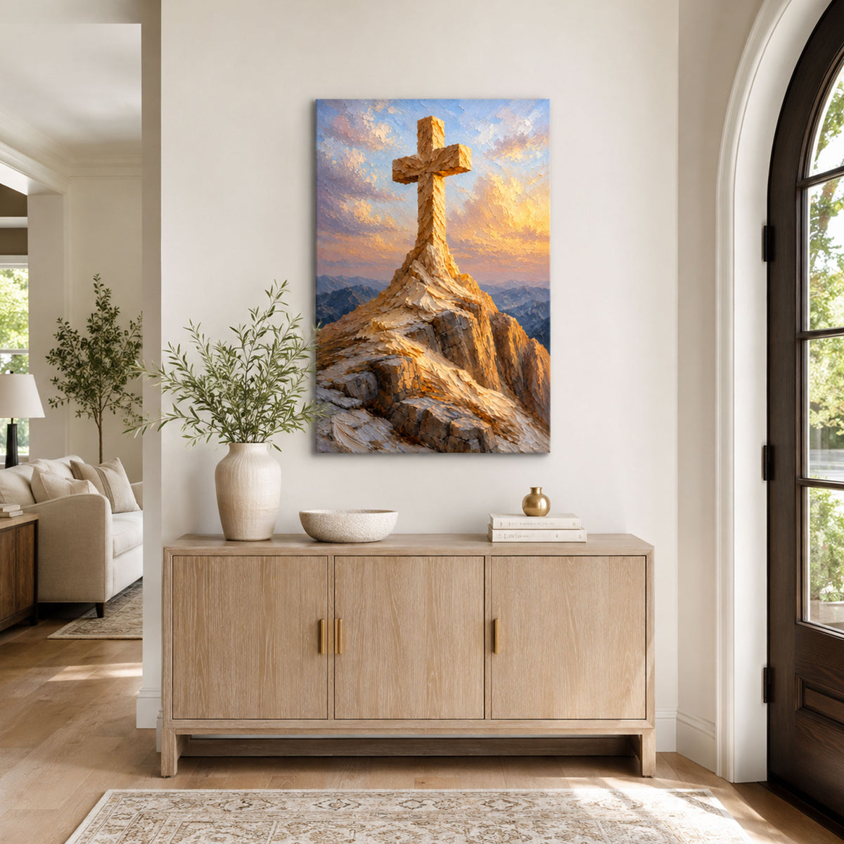 Cross on the Mountain Canvas Print, Christian Wall Decor, Faith Gift for Home