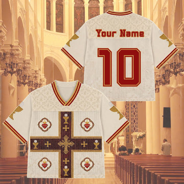 Personalized Sacred Heart Eucharist Mesh Jersey, Custom Name and Number Catholic Apparel