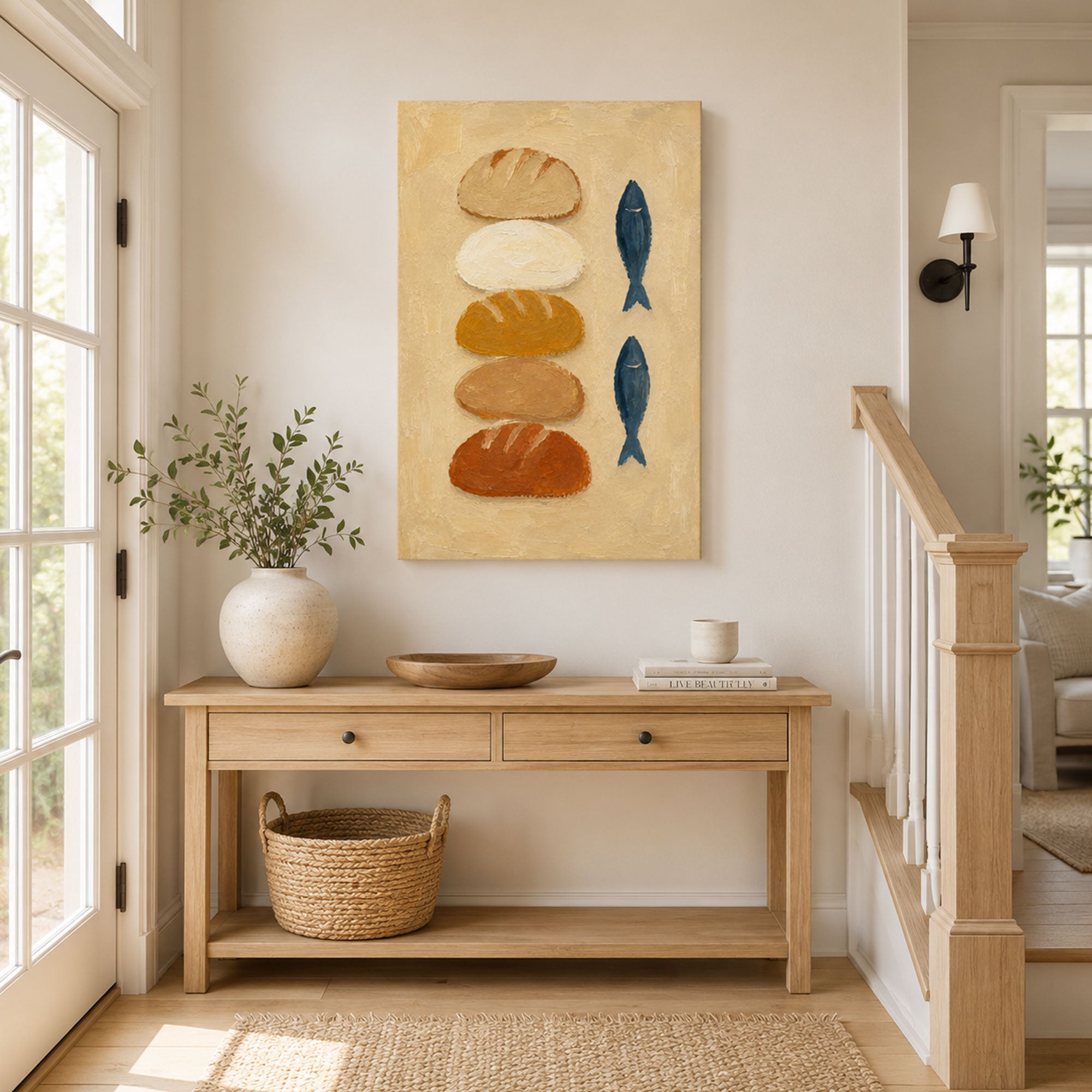 Five Loaves and Two Fish Miracle Canvas Print, Christian Home Decor