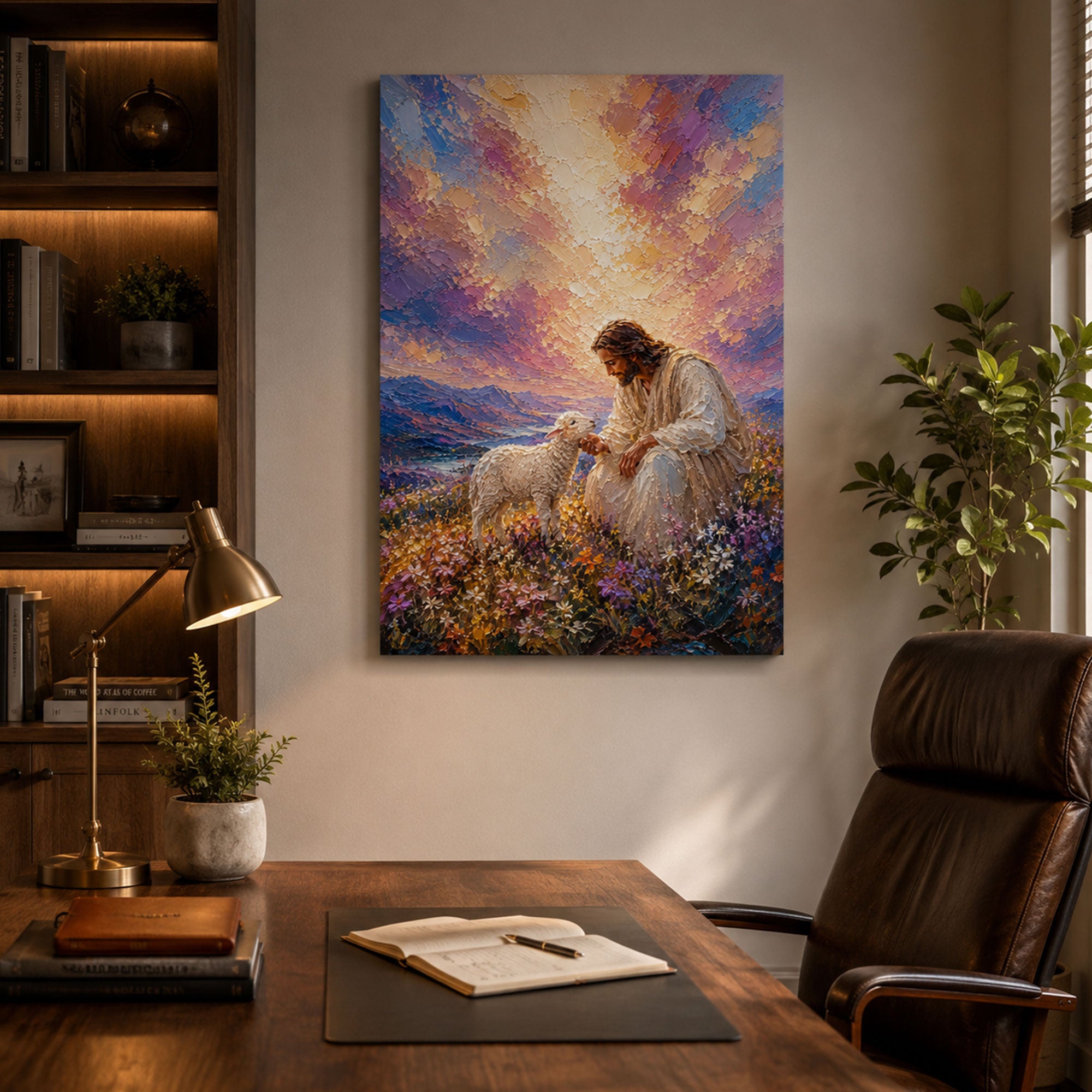 Good Shepherd Jesus Canvas Print, Jesus with Lamb Wall Art, Christian Faith Painting, Peaceful Religious Home Decor