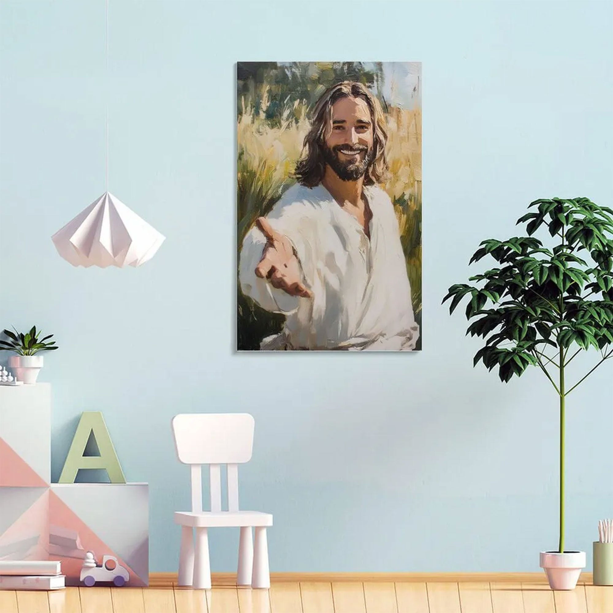 Jesus Reaching Out Canvas Wall Art, Christian Painting, Inspirational Religious Home Decor