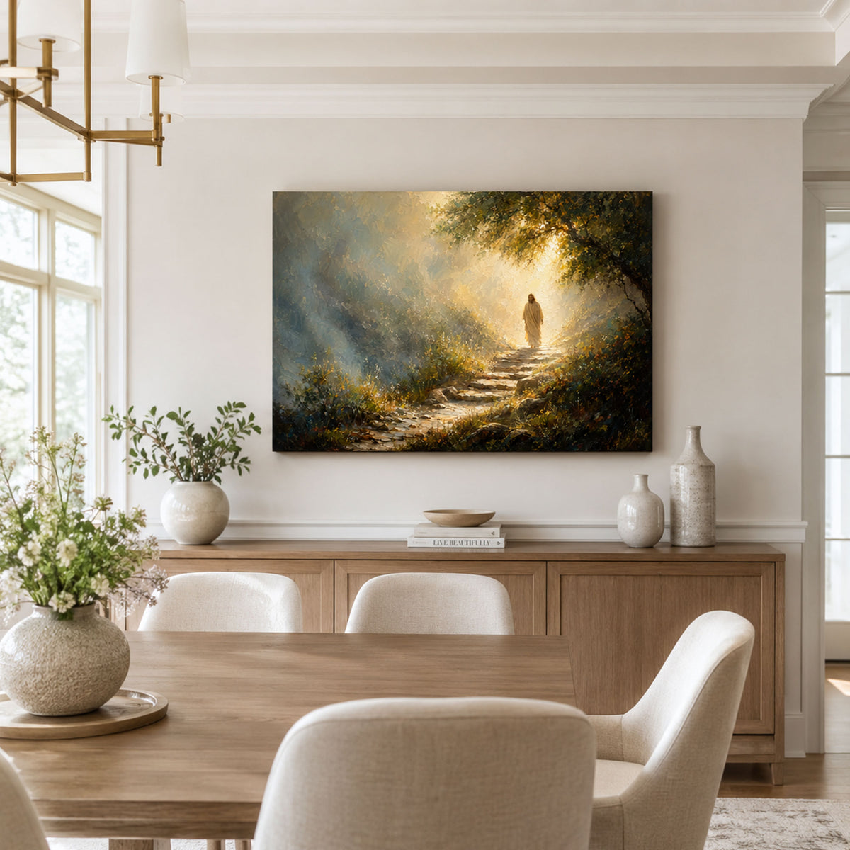 Walking in His Footsteps Jesus Canvas Print, Christian Wall Decor, Faith Journey Gift