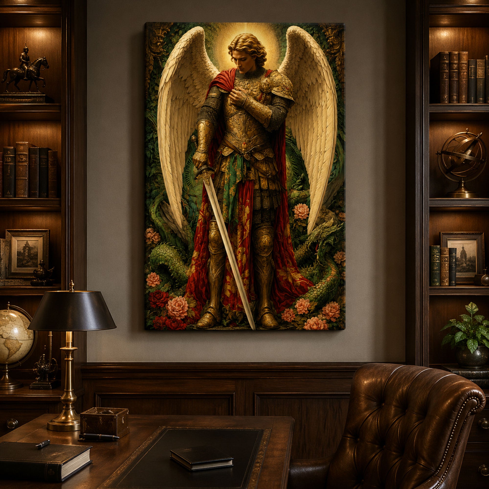 Saint Michael Archangel Canvas Print, Catholic Angel Wall Art, Faith Home Decor