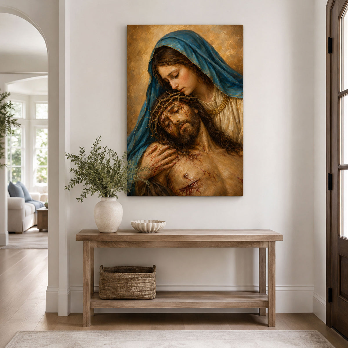 Pietà Virgin Mary and Jesus Canvas Print, Our Lady of Sorrows Catholic Wall Decor, Faith Gift