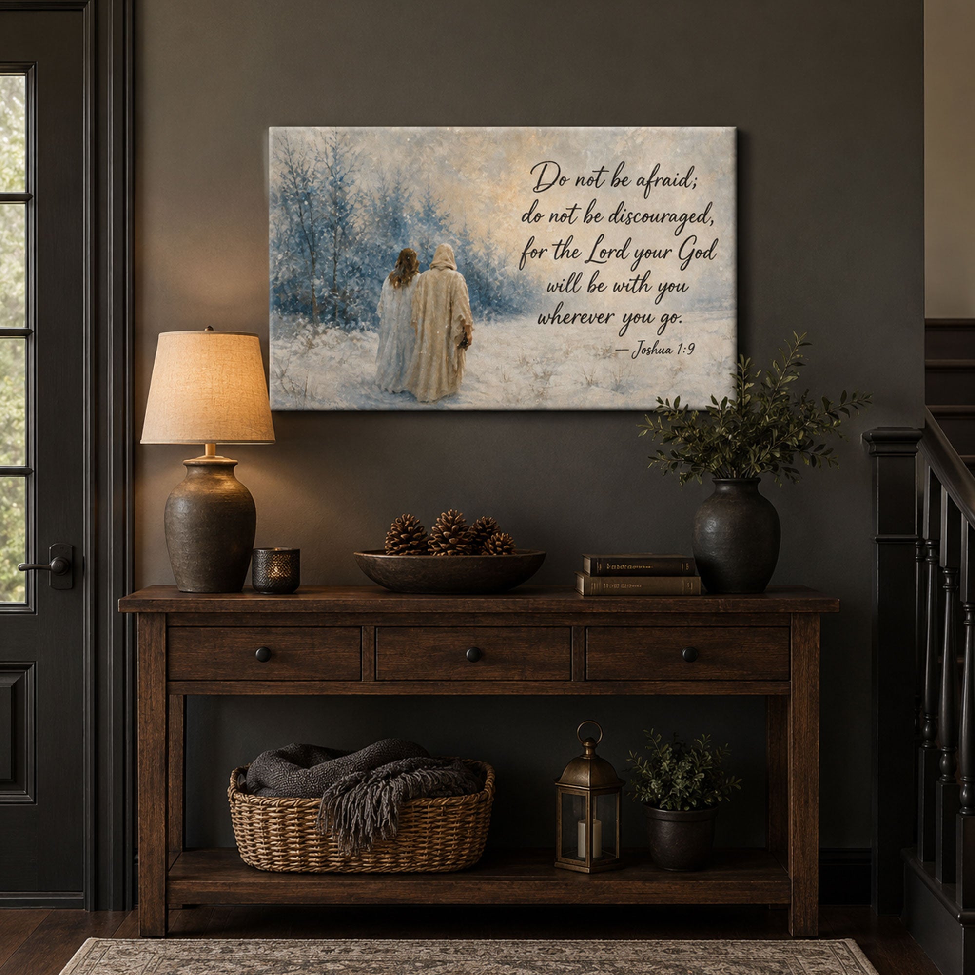 Personalized Bible Verse Winter Canvas Print, Christian Faith Home Decor