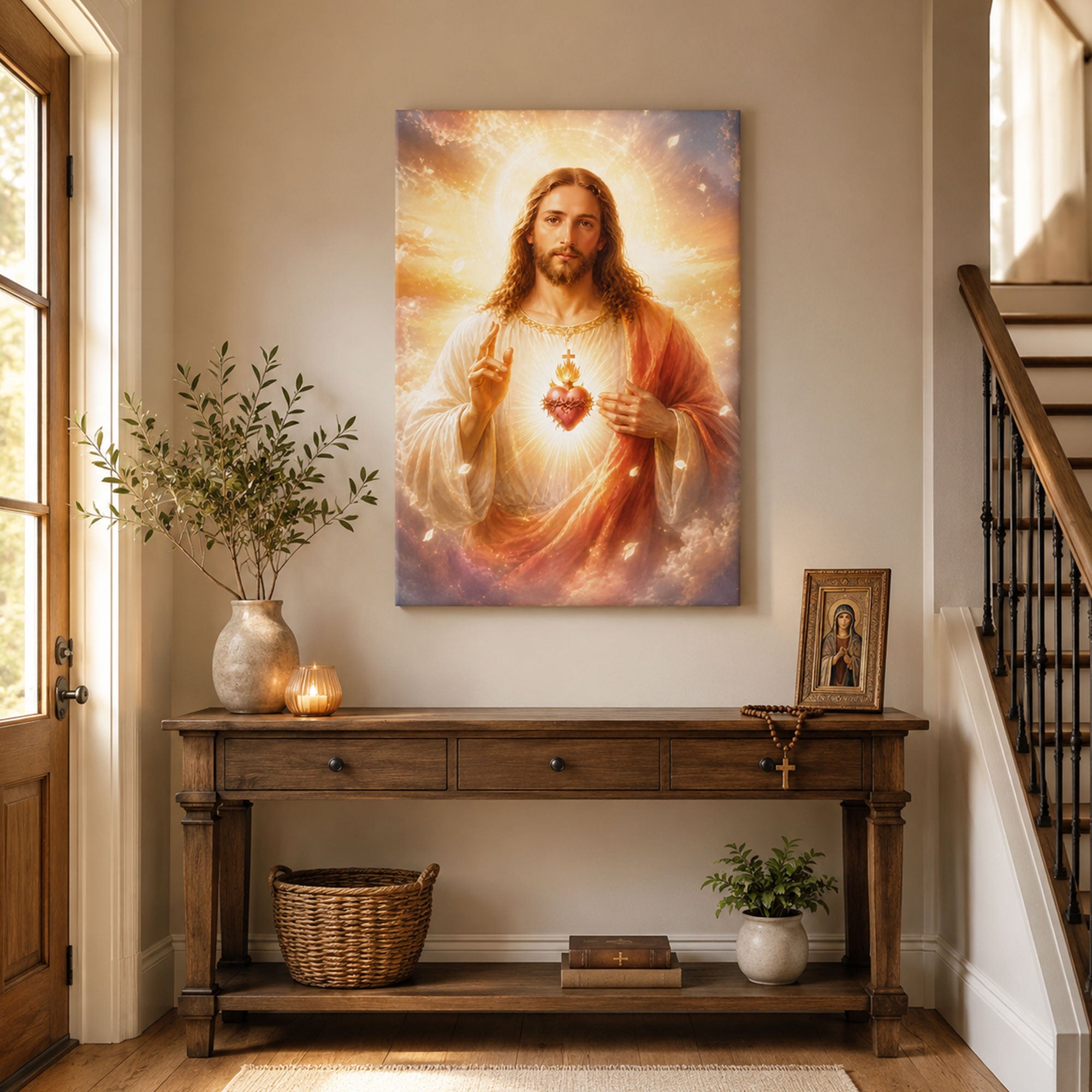 Jesus Revealing His Sacred Heart Canvas Print, Christian Wall Art