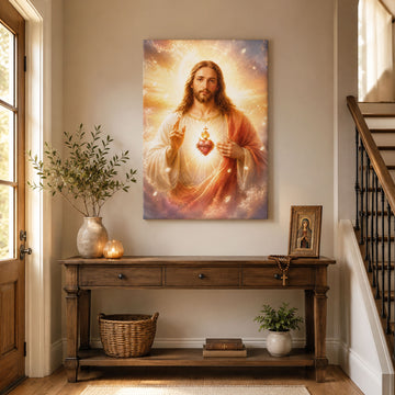 Jesus Revealing His Sacred Heart Canvas Print, Christian Wall Art