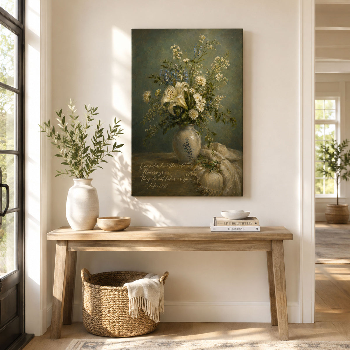 Consider the Wildflowers Canvas Print, Luke 12:27 Christian Wall Decor, Bible Verse Faith Gift