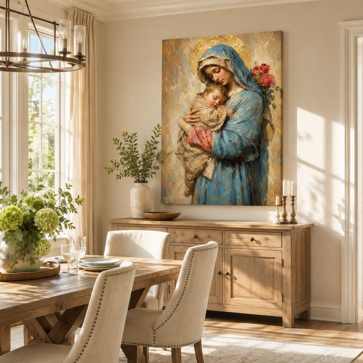 Virgin Mary and Baby Jesus Canvas Print, Blessed Mother Catholic Wall Decor, Marian Faith Gift