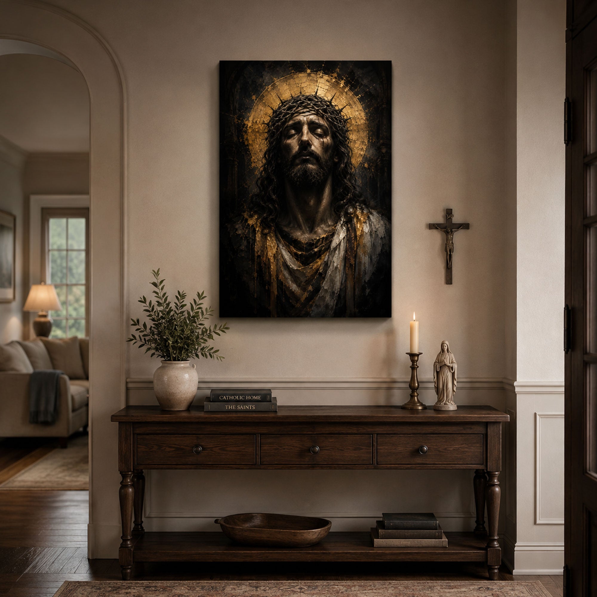 Sacred Jesus Portrait Canvas Print, Christian Faith Wall Decor